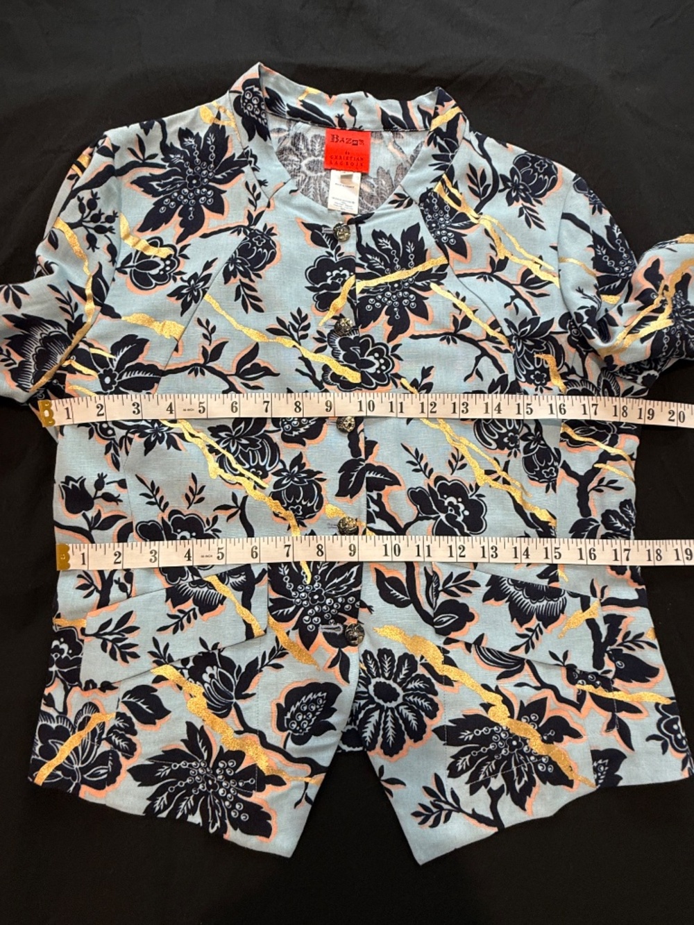 Vintage Bazar by Christian Lacroix blue floral blazer jacket, made France, EU 42 - Picture 11 of 14